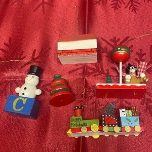 5 vintage wooden ornaments